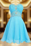 A Line Knee Length Chiffon Blue Homecoming Dresses With Crystals
