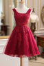 A Line Knee Length Red Tulle Homecoming Dresses With Appliques