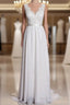 A Line Lace V Neck Backless Sheath Long Wedding Dresses