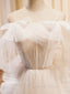 A Line Light Champagne Long Prom Dress, Light Champagne Lace Prom Dresses