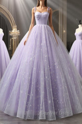 A Line Lilac Tulle Long Prom Dresses, Lilac Long Formal Evening Dresses