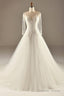A Line Long Sleeve Waist Lace Beaded Wedding Dresses Court Train