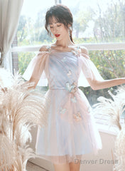A-Line Lovely Pink And Blue Short Tulle Party Dress, Short Homecoming Dress Prom Dress