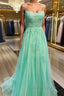 A Line Mint Green Lace Long Prom Dress, Mint Green Lace Prom Graduation Prom Dresses