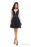 A Line Navy Blue V Neck Mini Short Beading Homecoming Dresses k08