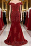 A Line Off Shoulder Burgundy Lace Prom Dress, Burgundy Lace Prom Dress, Bridesmaid Dresses
