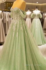 A-Line Off Shoulder Lace Appliques Dresses