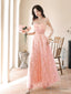A Line Off Shoulder Pink Long Prom Dress, Pink Long Graduation Dresses