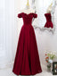 A Line Off Shoulder Satin Burgundy Long Prom Dress, Satin Burgundy Prom Dresses