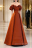 A Line Off Shoulder Satin Orange Long Prom Dress, Orange Prom Dresses