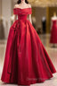 A Line Off Shoulder Satin Red Long Prom Dress, Red Long Prom Dresses