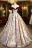 A-Line Off Shoulder Satin/Velvet Champagne Long Prom Dresses, Champagne Long Evening Dresses