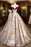 A Line Off Shoulder Satin Velvet Champagne Long Prom Dress, Champagne Long Prom Dresses