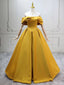 A-Line Off Shoulder Satin Yellow Long Prom Dresses, Yellow Long Evening Dresses