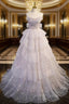 A Line Off Shoulder Tulle Sequin Light Pink Long Prom Dress,Sequin Long Prom Dresses