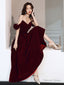 A Line off Shoulder Velvet Tea Length Burgundy Prom Dress, Burgundy Prom Dresses