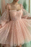 A Line Off the Shoulder Blush Short Homecoming Dresses with Long Sleeves