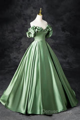 A-Line Off The Shoulder Formal Satin Long Evening Dresses Prom Dresses