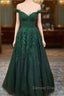 A-Line Off-the-Shoulder Glitter Appliqued Tulle Prom Dresses/Evening Dresses with Regular Straps