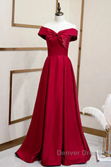 A-Line Off The Shoulder Prom Dresses Pure Color Sexy Long