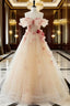 A Line Off the Shoulder Prom Dresses with Flowers, Charming Tulle Party Gown