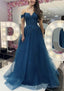 A Line Off The Shoulder Regular Straps Long Floor Length Tulle Prom Dresses With Appliqued Glitter