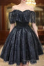 A Line Off The Shoulder Short Black Lace Homecoming Dresses