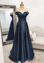 A Line Off The Shoulder Sleeveless Long Floor Length Satin Prom Dresses With Pleated