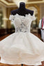 A Line Off The Shoulder Sleeveless Organza Short Mini Homecoming Dresses With Appliqued Beading Lace