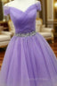 A Line Off The Shoulder Sleeveless Tulle Short Mini Homecoming Dresses With Pleated Beading