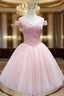A Line Off The Shoulder Sleeveless Tulle Short Mini Homecoming Dresses With Sequins Beading