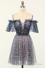 A-line Off-the-shoulder Tulle Short/Mini Short Prom Dresses With Ruffles