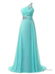 A-Line One Shoulder Chiffon Pleats Crystal Bridesmaid Dress