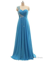 A-Line One Shoulder Pleats Beading Bridesmaid Dress