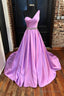 A Line One Shoulder Sleeveless Satin Long Floor Length Prom Dresses With Beading Pleated
