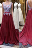 A Line Open Back Lace Burgundy Prom Dress, Burgundy Prom Dresses