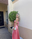 A Line Pink Backless Evening Party Dresses Long Pink Prom Dresses