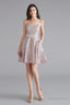 A Line Pink Leopard Sequins Spaghetti Straps Cross Back Homecoming Dresses