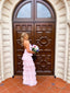 A Line pink long prom Dress , unique prom Dresses