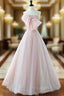 A Line Pink Organza Long Prom Dress, Pink Long Prom Dresses