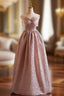 A-Line Pink Strapless Bow Prom Dresses