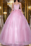 A Line Pink Tulle Lace Long Prom Dress, Pink Prom Dresses