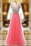 A-Line Pink Tulle Prom Dresses