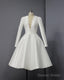 A Line Plunge Neck Tea Length Satin Wedding Dresses