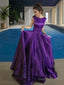 A Line Bateau Floor Length Satin Prom Dresses With Ruffles