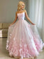 A Line Bateau Floor Length Tulle Prom Dresses With Flower