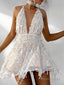 A Line Halter Short Mini Lace Homecoming Dresses With Beading
