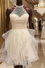 A Line Halter Short Mini Organza Homecoming Dresses With Beading