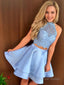 A Line Halter Short Mini Satin Homecoming Dresses