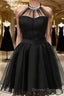 A Line Halter Short Mini Tulle Homecoming Dresses